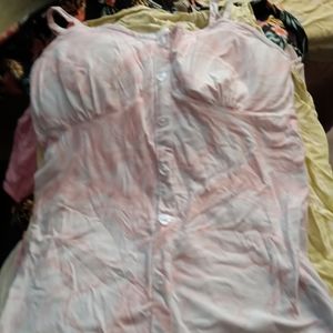 Soft cotton pink and white tank, spaghetti strapped